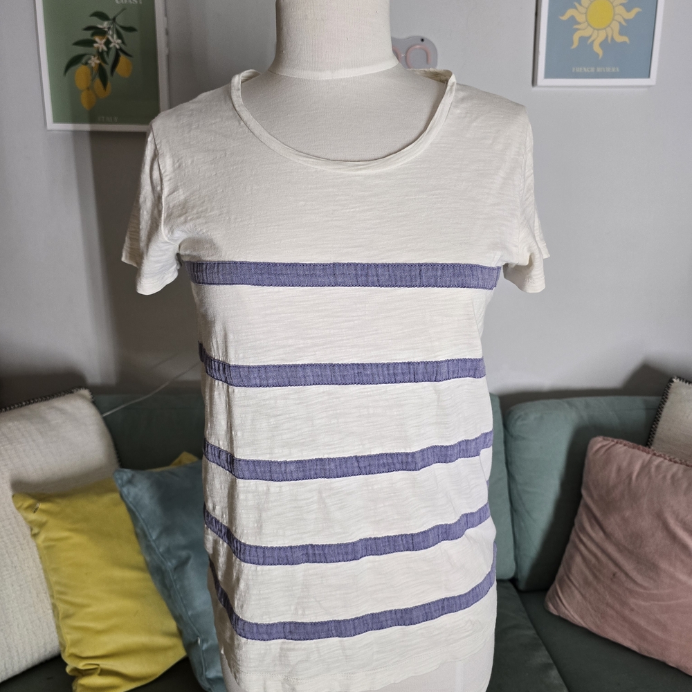 J. Crew Ivory and Lavender Striped Short Sleeve Tee